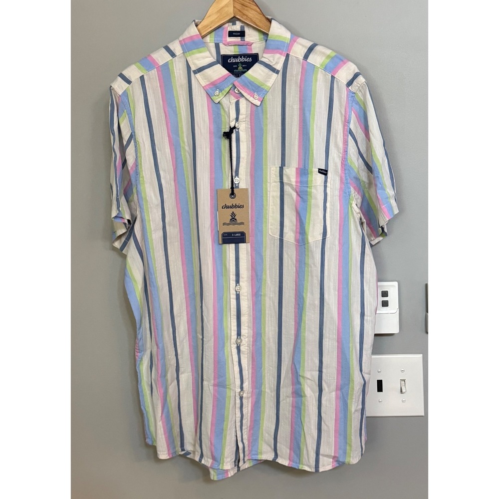 Chubbies The Soft Serve‎ Resort Weave Friday Shirt XL Pastel Stripe Button Down